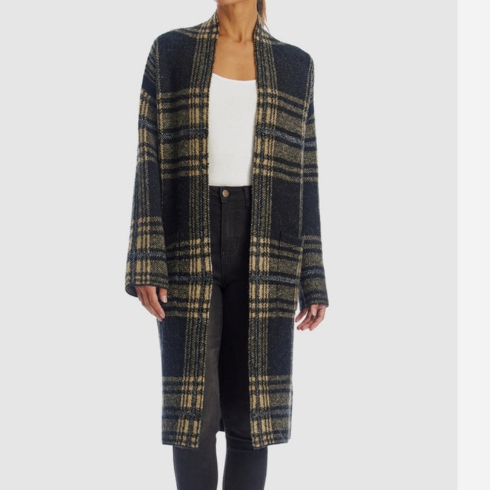 Long Plaid Coatigan